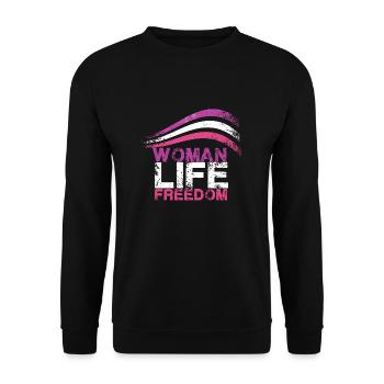 Woman Life Freedom, Font,Iran,Flag - Unisex Sweatshirt - black - Front - Alina (178cm) & Michal (187cm)