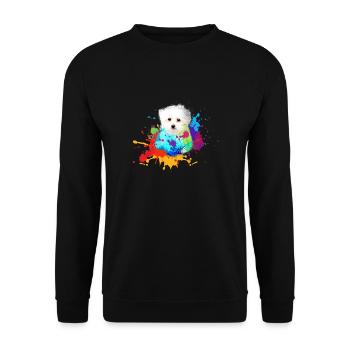 malteser ,hund ,bunt ,hund, Malerei,graffiti, - Unisex Pullover - Schwarz - Vorne - Alina (178cm) & Michal (187cm)