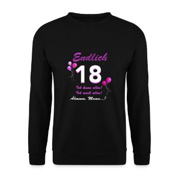 Endlich 18 Ich Kann Alles Ich Weiß Alles - Unisex Pullover - Schwarz - Vorne - Alina (178cm) & Michal (187cm)