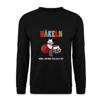 Häkeln Weil Mord Falsch Ist - Unisex Pullover - Schwarz - Vorne - Alina (178cm) & Michal (187cm)