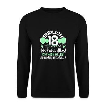 Endlich 18 Ich Kann Alles Ich Weiß Alles - Unisex Pullover - Schwarz - Vorne - Alina (178cm) & Michal (187cm)