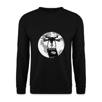 Drohne Mond Pizza - Unisex Pullover - Schwarz - Vorne - Alina (178cm) & Michal (187cm)
