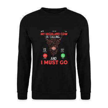 My Highland Cow Is Calling And I Must Go - Unisex Pullover - Schwarz - Vorne - Alina (178cm) & Michal (187cm)