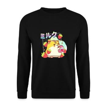 Erdbeeren Milchshake Hamster - Unisex Pullover - Schwarz - Vorne - Alina (178cm) & Michal (187cm)