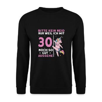 Bitte Kein Neid 30. Geburtstag - Unisex Pullover - Schwarz - Vorne - Alina (178cm) & Michal (187cm)