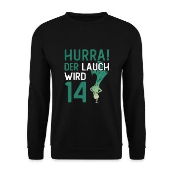 Hurra der Lauch wird 14 - Unisex Pullover - Schwarz - Vorne - Alina (178cm) & Michal (187cm)