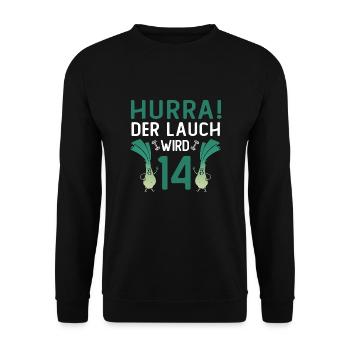 Hurra der Lauch wird 14 - Unisex Pullover - Schwarz - Vorne - Alina (178cm) & Michal (187cm)