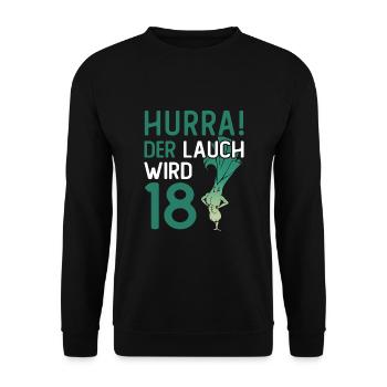 Hurra der Lauch wird 18 - Unisex Pullover - Schwarz - Vorne - Alina (178cm) & Michal (187cm)