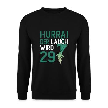 Herren 29. Geburtstag Hurra der Lauch wird 29 - Unisex Pullover - Schwarz - Vorne - Alina (178cm) & Michal (187cm)