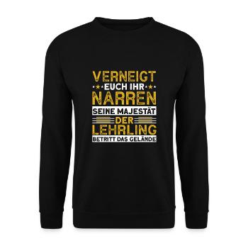 Verneigt Euch Ihr Narren Seine Majestät Lehrling - Unisex Pullover - Schwarz - Vorne - Alina (178cm) & Michal (187cm)