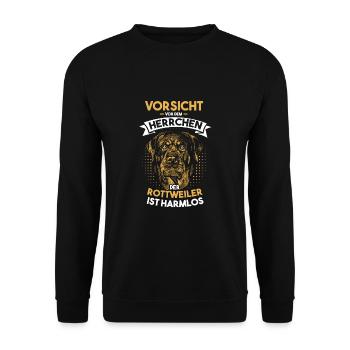 Vorsicht Vor Herrchen Der Rottweiler Ist Harmlos - Unisex Pullover - Schwarz - Vorne - Alina (178cm) & Michal (187cm)