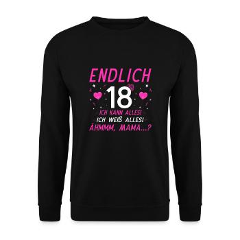 Endlich 18 Ich Kann Alles Ich Weiß Alles - Unisex Pullover - Schwarz - Vorne - Alina (178cm) & Michal (187cm)