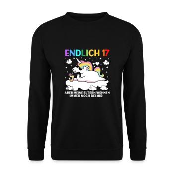 Endlich 17 Meine Eltern Wohnen Immer Noch Bei Mir - Unisex Pullover - Schwarz - Vorne - Alina (178cm) & Michal (187cm)