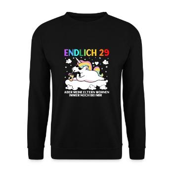 Endlich 29 Meine Eltern Wohnen Immer Noch Bei Mir - Unisex Pullover - Schwarz - Vorne - Alina (178cm) & Michal (187cm)
