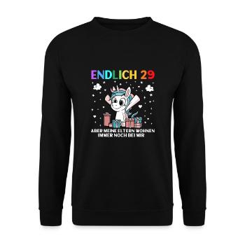 Endlich 29 Meine Eltern Wohnen Immer Noch Bei Mir - Unisex Pullover - Schwarz - Vorne - Alina (178cm) & Michal (187cm)