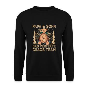 Papa und Sohn Das Perfekte Chaos Team - Unisex Pullover - Schwarz - Vorne - Alina (178cm) & Michal (187cm)