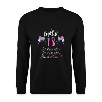 Endlich 18 Ich Kann Alles Ich Weiß Alles - Unisex Pullover - Schwarz - Vorne - Alina (178cm) & Michal (187cm)