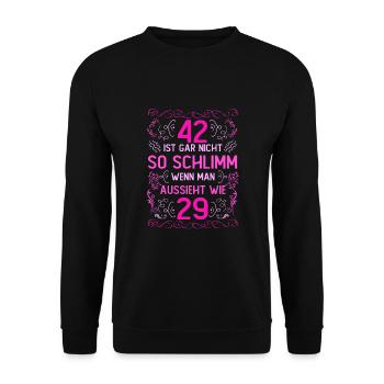 42 Ist Gar Nicht So Schlimm - Unisex Pullover - Schwarz - Vorne - Alina (178cm) & Michal (187cm)