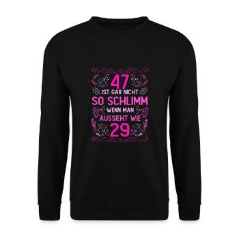 47 Ist Gar Nicht So Schlimm - Unisex Pullover - Schwarz - Vorne - Alina (178cm) & Michal (187cm)