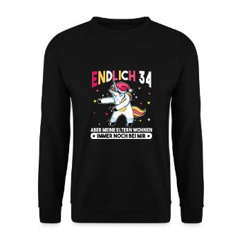 Endlich 34 Meine Eltern Wohnen immer noch bei mir - Unisex Pullover - Schwarz - Vorne - Alina (178cm) & Michal (187cm)