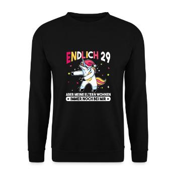 Endlich 29 Meine Eltern Wohnen immer noch bei mir - Unisex Pullover - Schwarz - Vorne - Alina (178cm) & Michal (187cm)