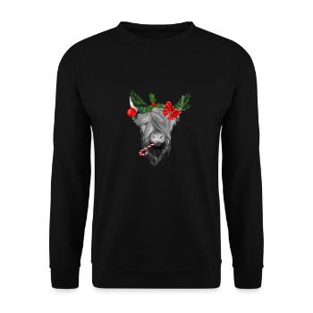 Schottische Hochlandkuh zu Weihnachten - Unisex Pullover - Schwarz - Vorne - Alina (178cm) & Michal (187cm)