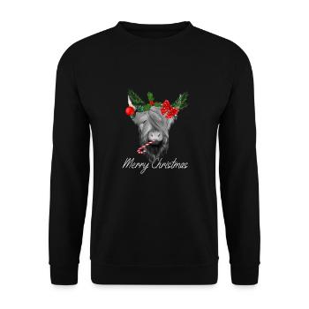 Merry Christmas Schottisches Hochlandrind - Unisex Pullover - Schwarz - Vorne - Alina (178cm) & Michal (187cm)