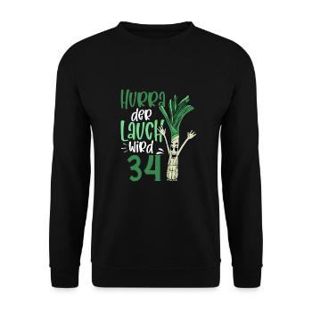 Hurra der Lauch wird 34 - Unisex Pullover - Schwarz - Vorne - Alina (178cm) & Michal (187cm)