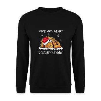 Weck Mich Wenns Geschenke Gibt - Unisex Pullover - Schwarz - Vorne - Alina (178cm) & Michal (187cm)