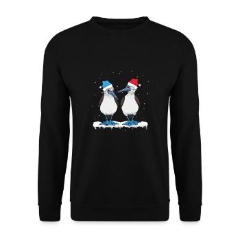 Blaufusstölpel Weihnachten - Unisex Pullover - Schwarz - Vorne - Alina (178cm) & Michal (187cm)