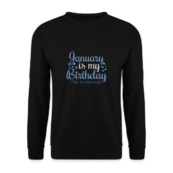 January Is My Birthday - Unisex Pullover - Schwarz - Vorne - Alina (178cm) & Michal (187cm)