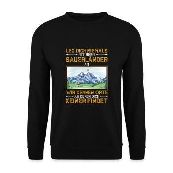 Leg Dich Niemals Mit Einem Sauerländer An - Unisex Pullover - Schwarz - Vorne - Alina (178cm) & Michal (187cm)