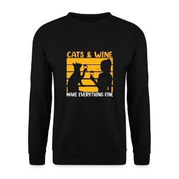 Cats and Wine Make Everything Fine - Unisex Sweatshirt - black - Front - Alina (178cm) & Michal (187cm)