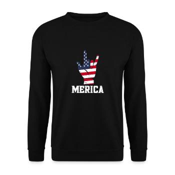 Merica Rock Zeichen - Unisex Pullover - Schwarz - Vorne - Alina (178cm) & Michal (187cm)