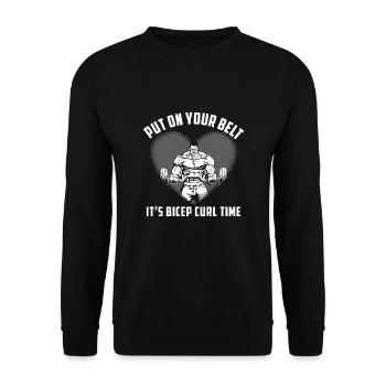 Put On Your Belt. It's Bicep Curl Time - Unisex Pullover - Schwarz - Vorne - Alina (178cm) & Michal (187cm)