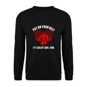 Put On Your Belt. It's Bicep Curl Time - Unisex Pullover - Schwarz - Vorne - Alina (178cm) & Michal (187cm)