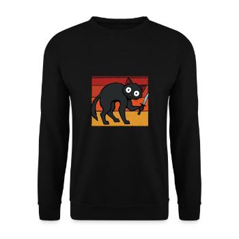 Crazy cat with knife - Unisex Sweatshirt - black - Front - Alina (178cm) & Michal (187cm)