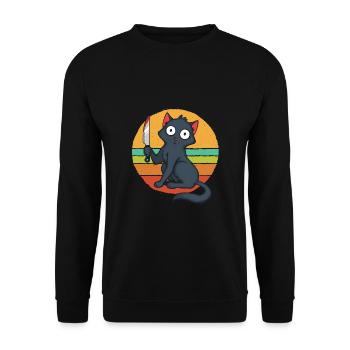 Crazy cat with knife - Unisex Sweatshirt - black - Front - Alina (178cm) & Michal (187cm)