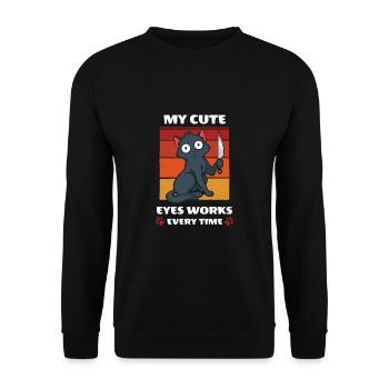 Funny Black Cat Cute Eyes Murderous Cat With Knife - Unisex Sweatshirt - black - Front - Alina (178cm) & Michal (187cm)