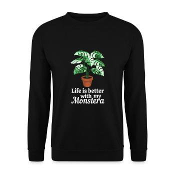 Life is better with my Monstera - Unisex Pullover - Schwarz - Vorne - Alina (178cm) & Michal (187cm)