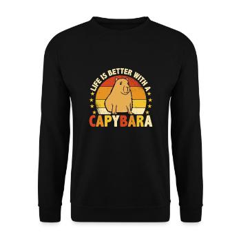 Life Is Better With A Capybara - Unisex Pullover - Schwarz - Vorne - Alina (178cm) & Michal (187cm)