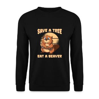Save A Tree Eat A Beaver - Unisex Pullover - Schwarz - Vorne - Alina (178cm) & Michal (187cm)