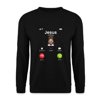 Jesus ruft an - Unisex Pullover - Schwarz - Vorne - Alina (178cm) & Michal (187cm)