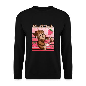 Bigfoot Kawaii Erdbeer-Milchshake - Unisex Pullover - Schwarz - Vorne - Alina (178cm) & Michal (187cm)
