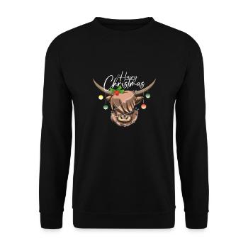 Hairy Christmas Highland Cow - Unisex Sweatshirt - black - Front - Alina (178cm) & Michal (187cm)