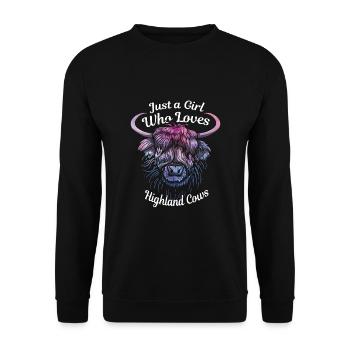 Just A Girl Who Loves Highland Cows - Unisex Pullover - Schwarz - Vorne - Alina (178cm) & Michal (187cm)