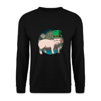Glücksschwein Silvester Neujahr - Unisex Pullover - Schwarz - Vorne - Alina (178cm) & Michal (187cm)