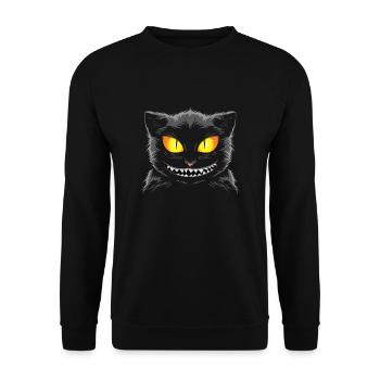 Schwarze Grinse Katze - Unisex Pullover - Schwarz - Vorne - Alina (178cm) & Michal (187cm)