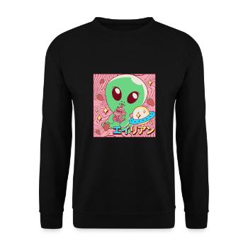 Alien Kawaii Strawberry Milkshake - Unisex Sweatshirt - black - Front - Alina (178cm) & Michal (187cm)