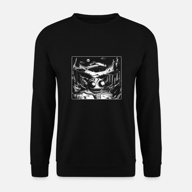 Retro Alien UFO Selfie - Unisex Sweatshirt - black